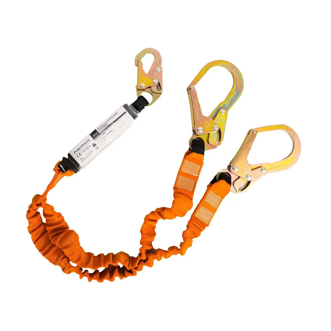 Double 140kg 1.8m Lanyard With Shock Absorber Fp75 - Black Orange - Customisable Fall Arrest Lanyards