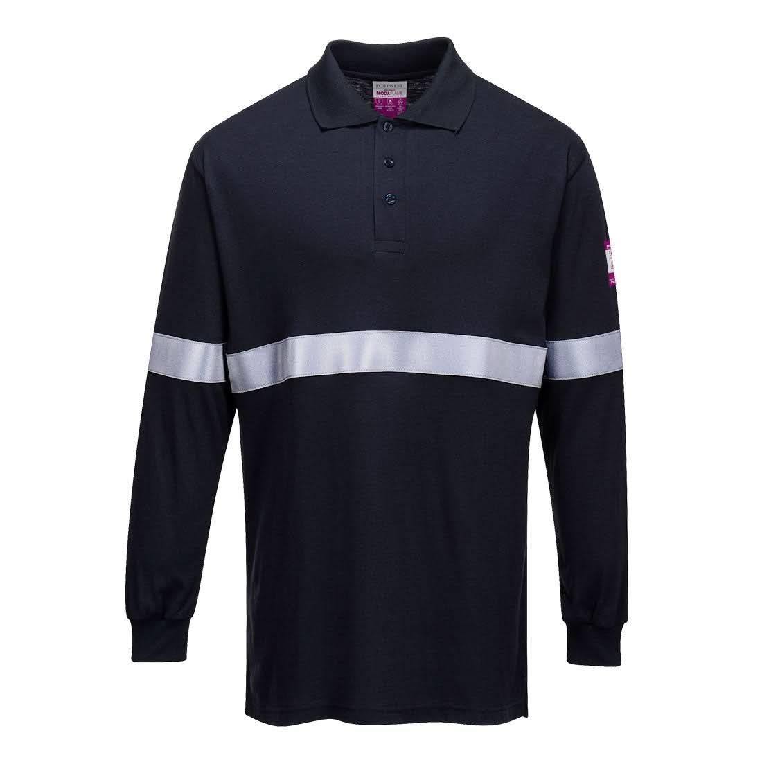 Portwest Modaflame Knit Fr Long Sleeve Polo Shirt FR03 - Navy - Customisable Polos