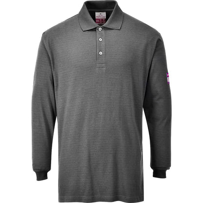 Portwest Flame Resistant Anti Static Polo Shirt LS FR10 - Grey - Customisable Polos