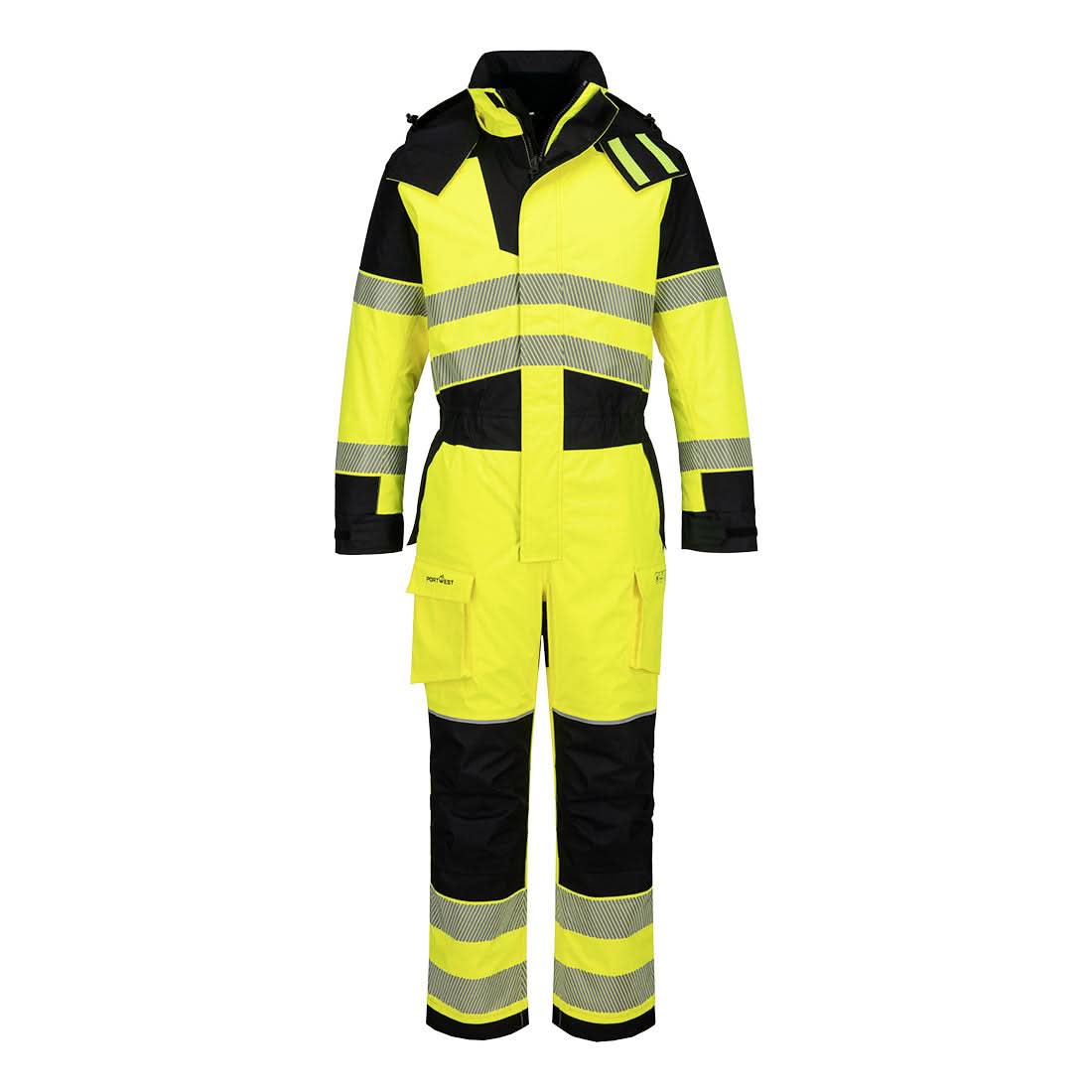 Portwest Pw3 Fr Modaflame Rain Hi Vis Winter Coverall FR516 - Yellow Black - Customisable HV Coverall