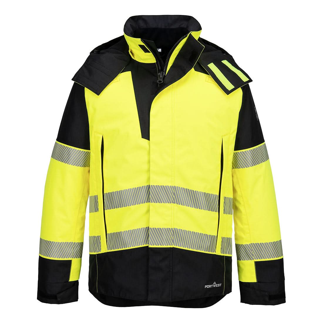 Portwest Pw3 Fr Modaflame Rain Hi Vis Winter Jacket FR606 - Yellow Black - Customisable Jackets