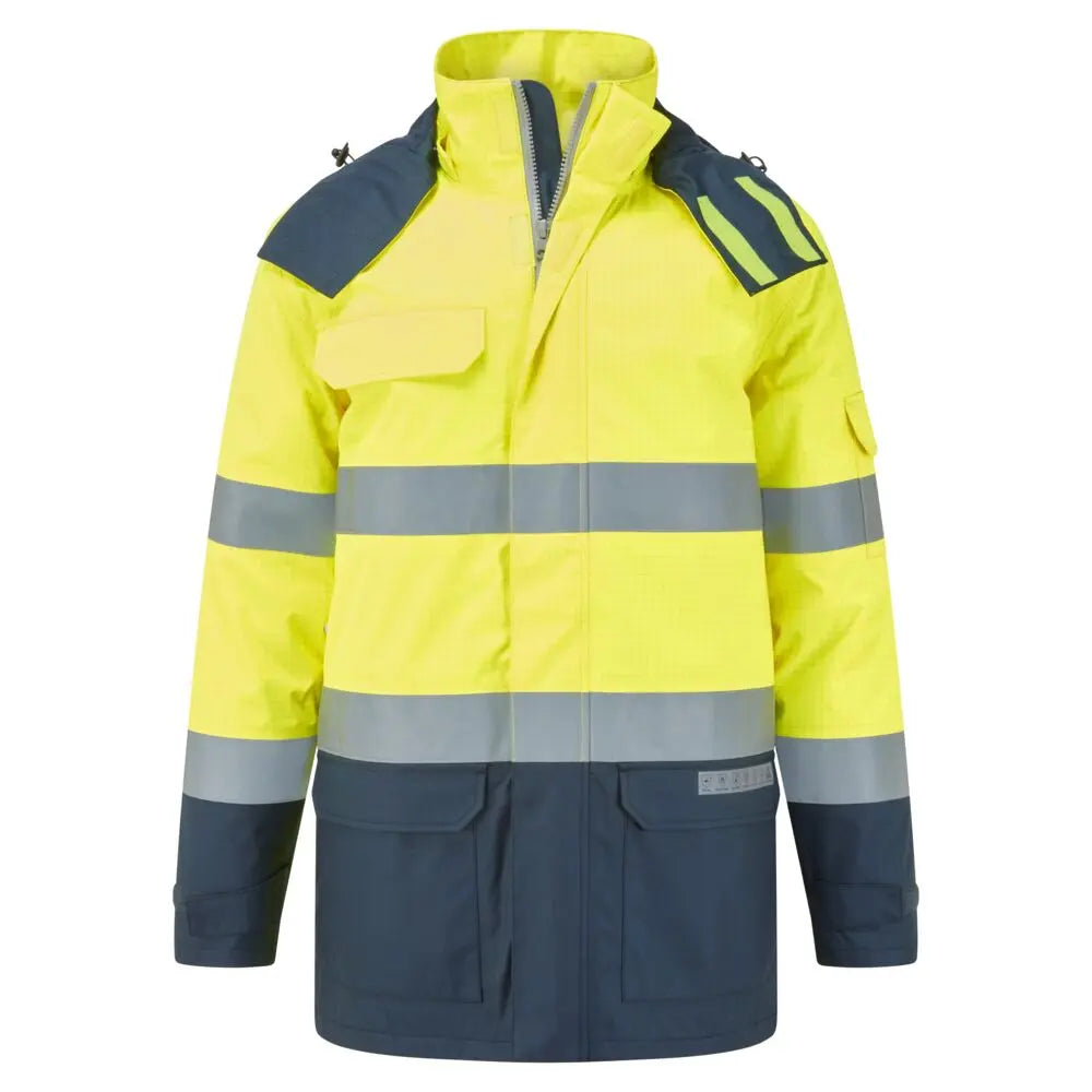 Bizflame Rain+ Hi Vis Multi Norm Contrast Fr Winter Jacket Fr617 - Yellow Navy - Customisable Insulated Jackets