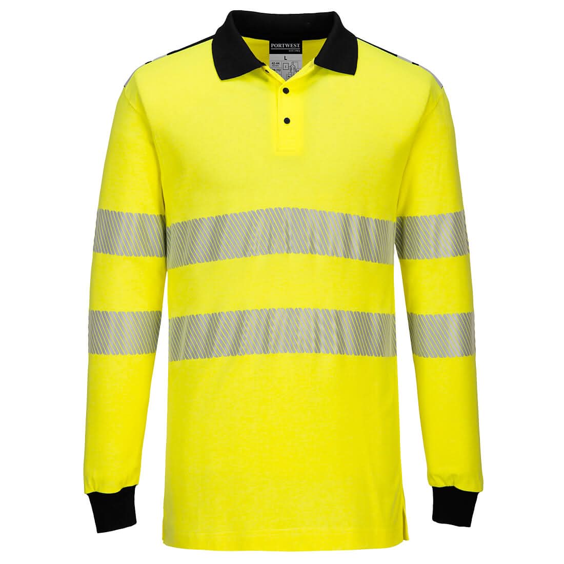 Portwest Pw3 Modaflame Knit Hi Vis Fr Long Seeve Polo Shirt FR702 - Yellow Black - Customisable Hi-Vis Polos