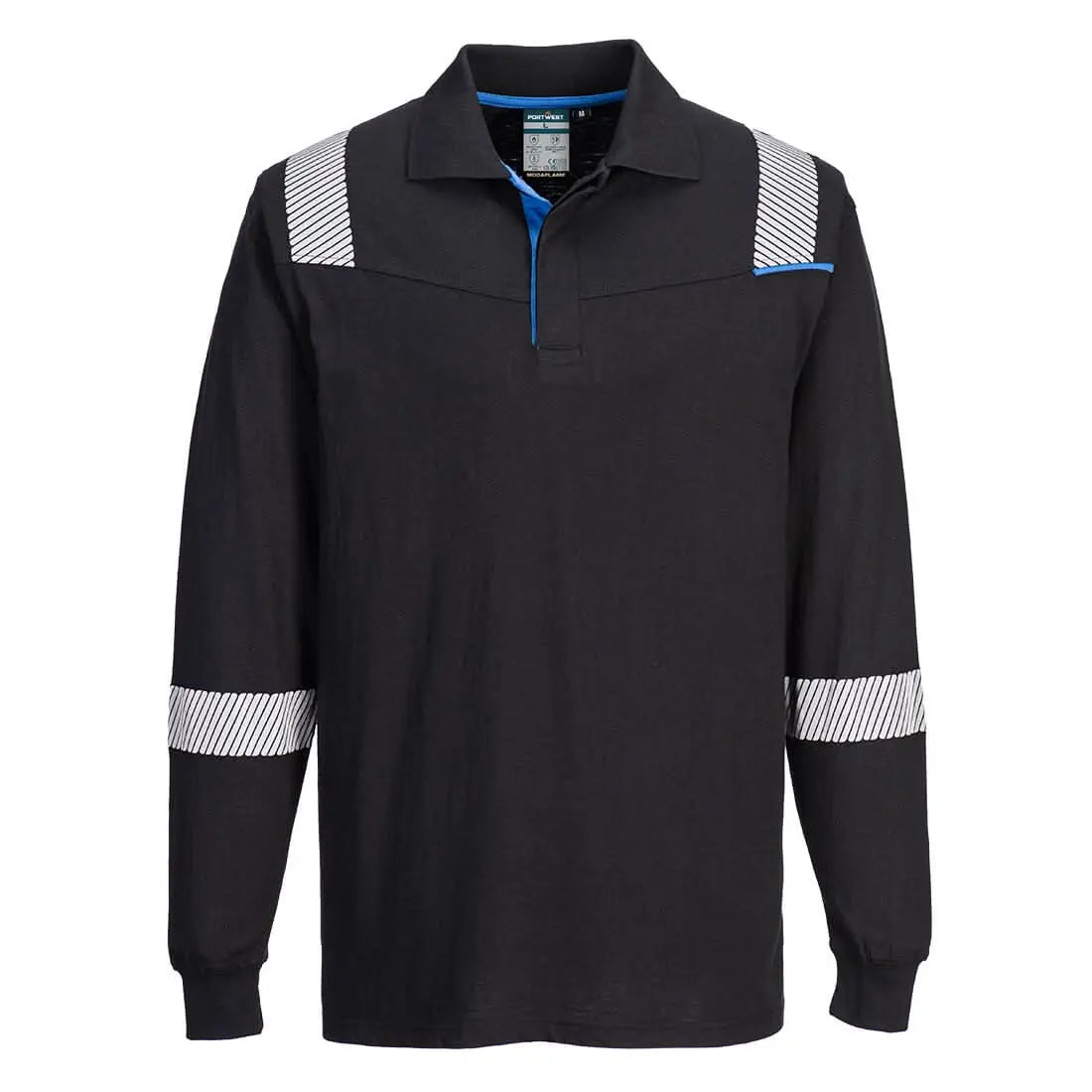 Wx3 Modaflame Knit Fr Long Sleeve Polo Shirt Fr711 - Black - Customisable Polo Shirts