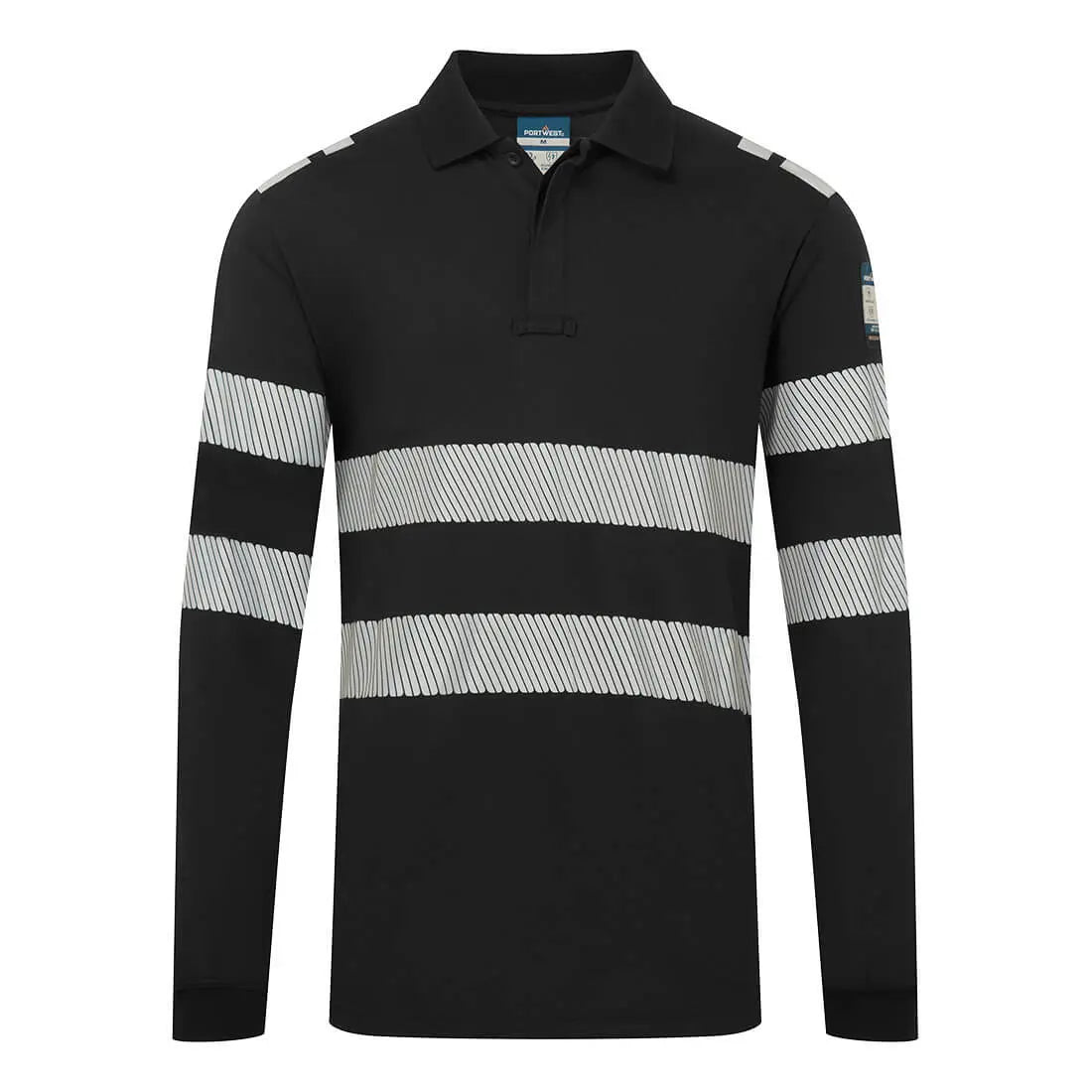 Pw3 Modaflame Knit Fr Long Sleeve Polo Shirt Fr733 - Black - Customisable Polo Shirts