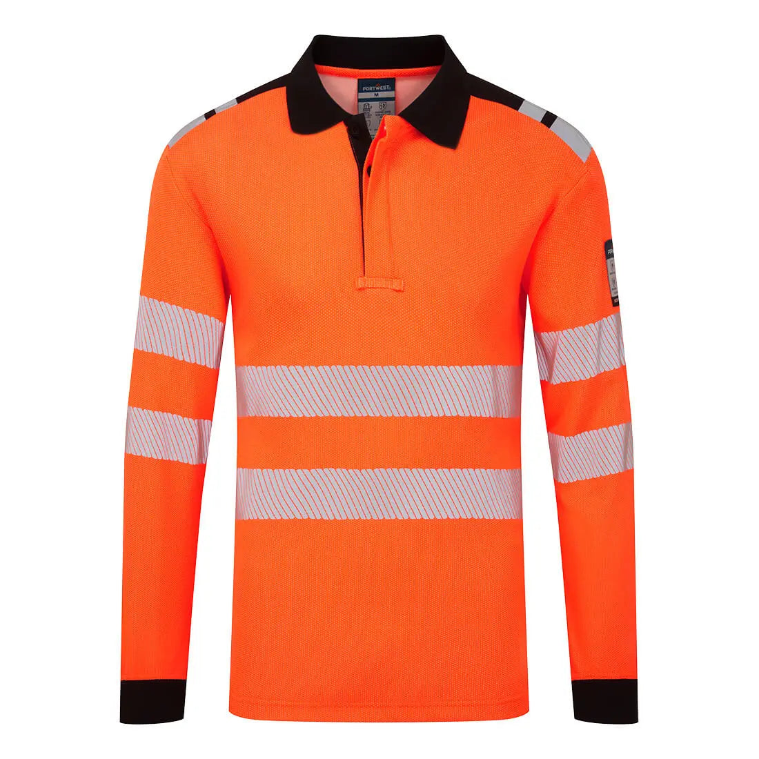 Pw3 Modaflame Knit Hvo Fr Long Sleeve Polo Shirt Fr734 - Orange Black - Customisable Polo Shirts