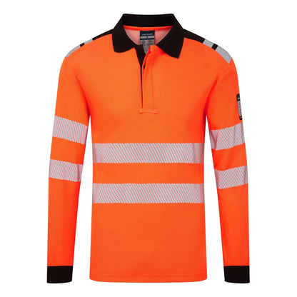 Pw3 Modaflame Knit Hvo Fr Long Sleeve Polo Shirt Fr734 - Orange Black - Customisable Polo Shirts
