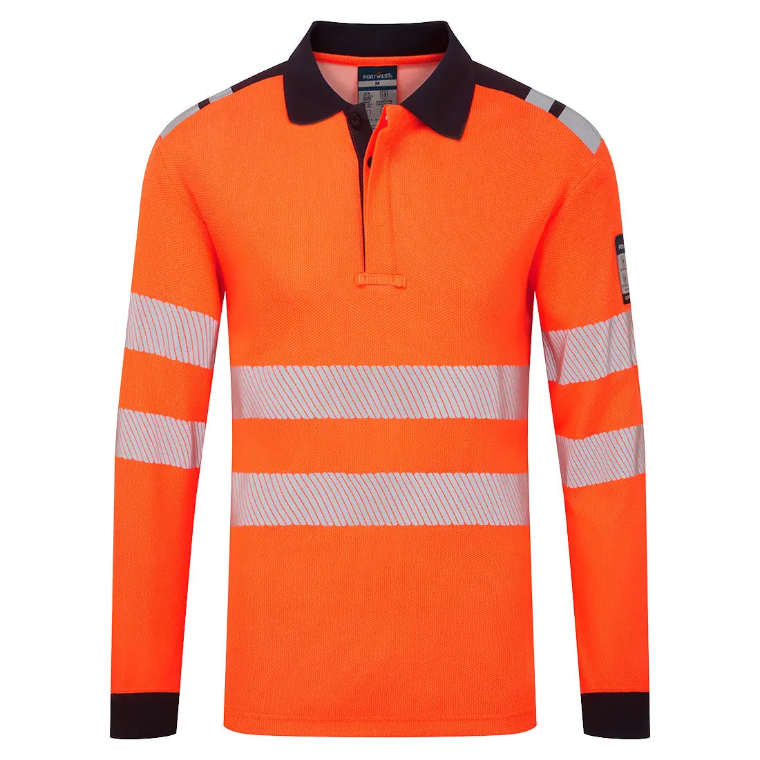 Pw3 Modaflame Knit Hvo Fr Long Sleeve Polo Shirt Fr734 - Orange Navy - Customisable Polo Shirts