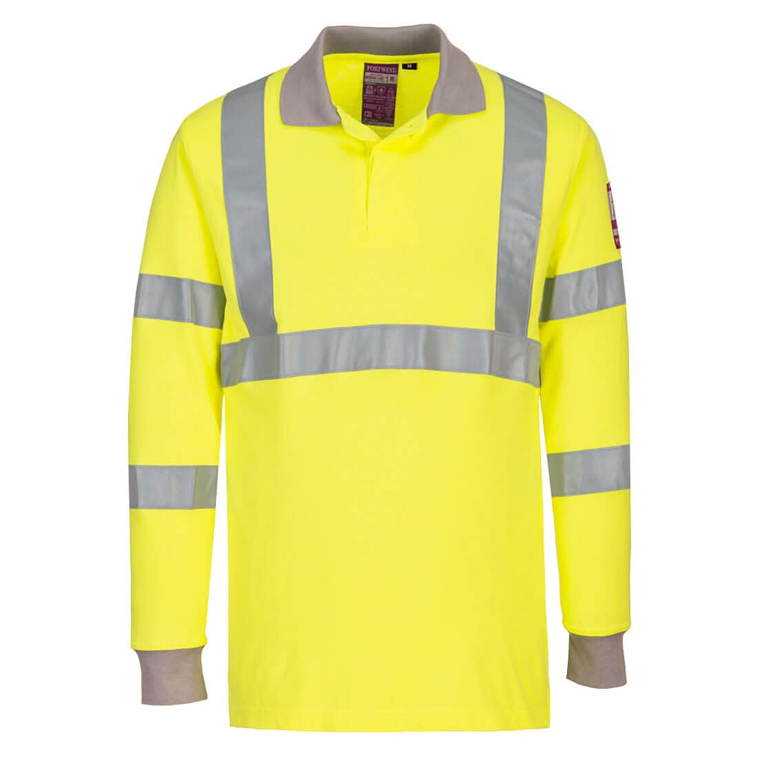 Portwest Modaflame Knit Hi Vis Anti Static Fr Long Sleeve Polo Shirt FR77 - Yellow - Customisable Hi-Vis Polos