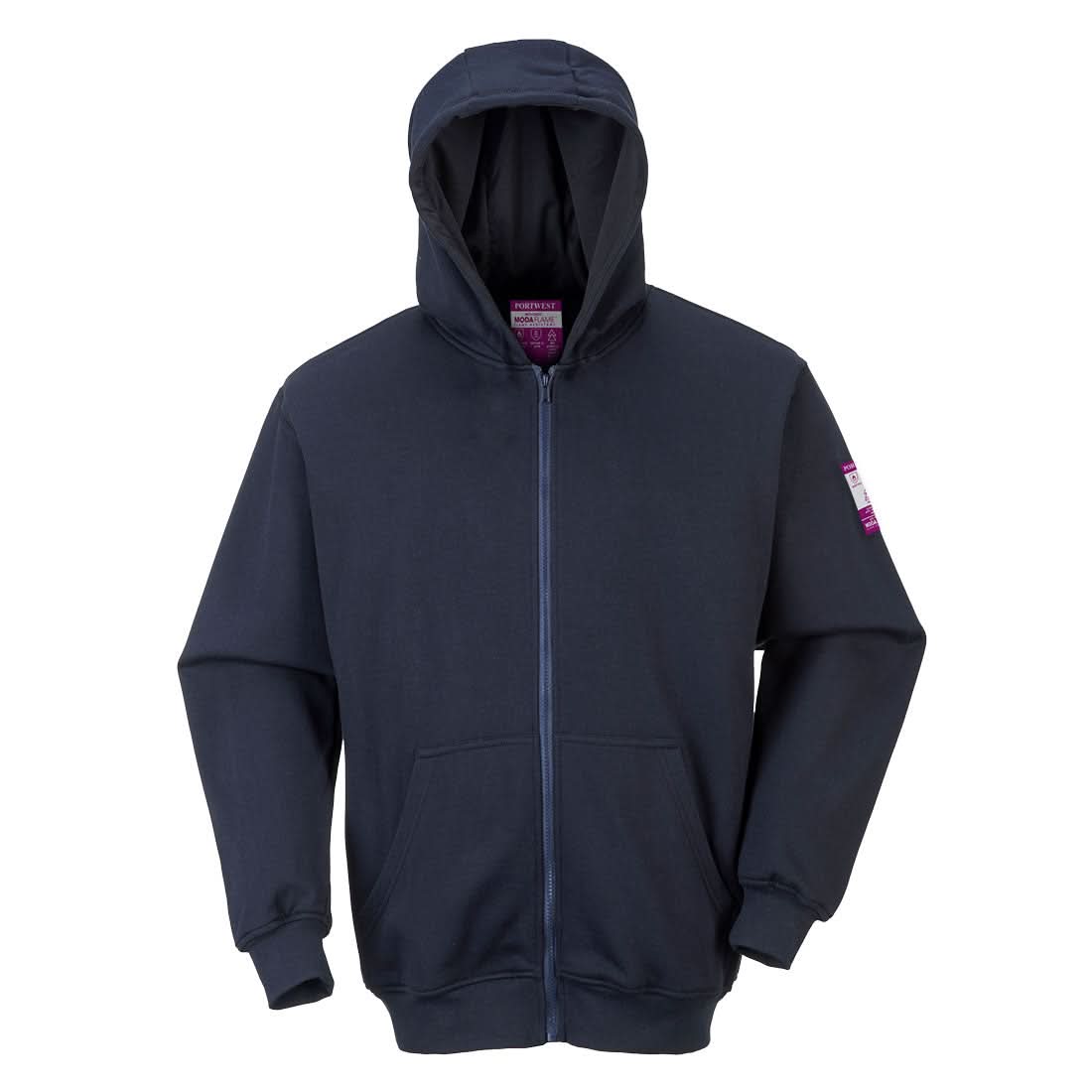 Portwest Modaflame Knit Fr Full Zip Hooded Sweatshirt FR81 - Navy - Customisable Sweatshirts