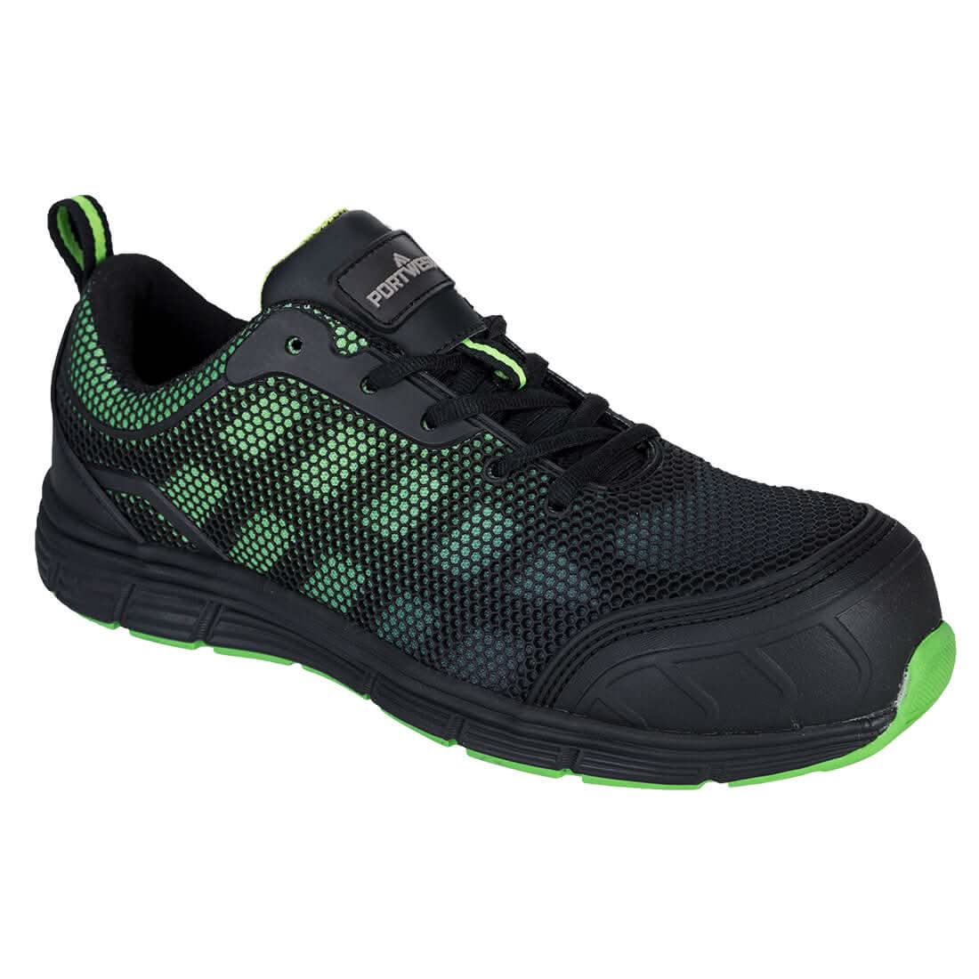 Portwest Composite Textile Trainer S1Ps Fo Sr FT35 - Black Green - Customisable Trainers