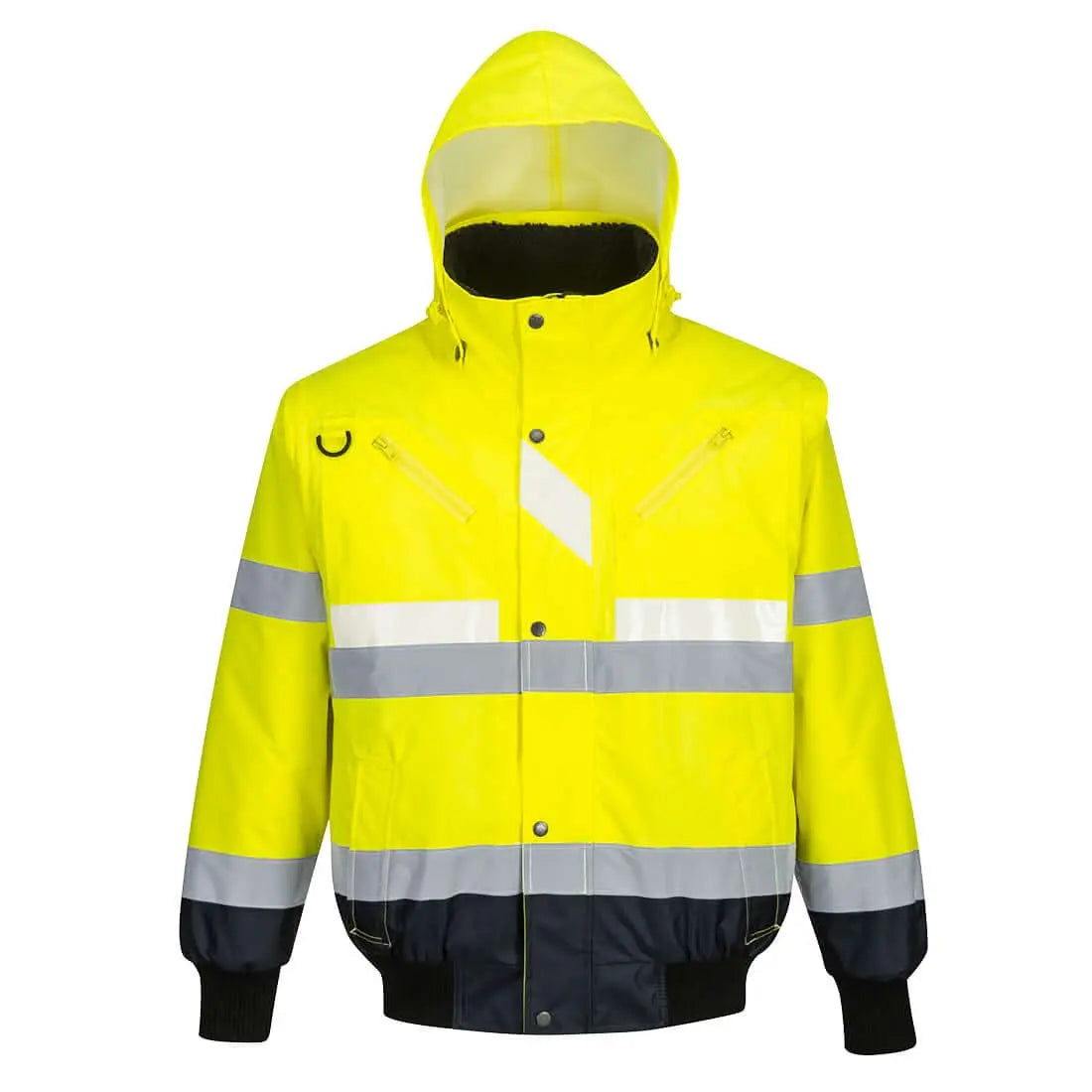 Glowtex Hi Vis 3 In 1 Contrast Bomber Jacket G465 - Yellow Navy - Customisable Multi-Way Jackets