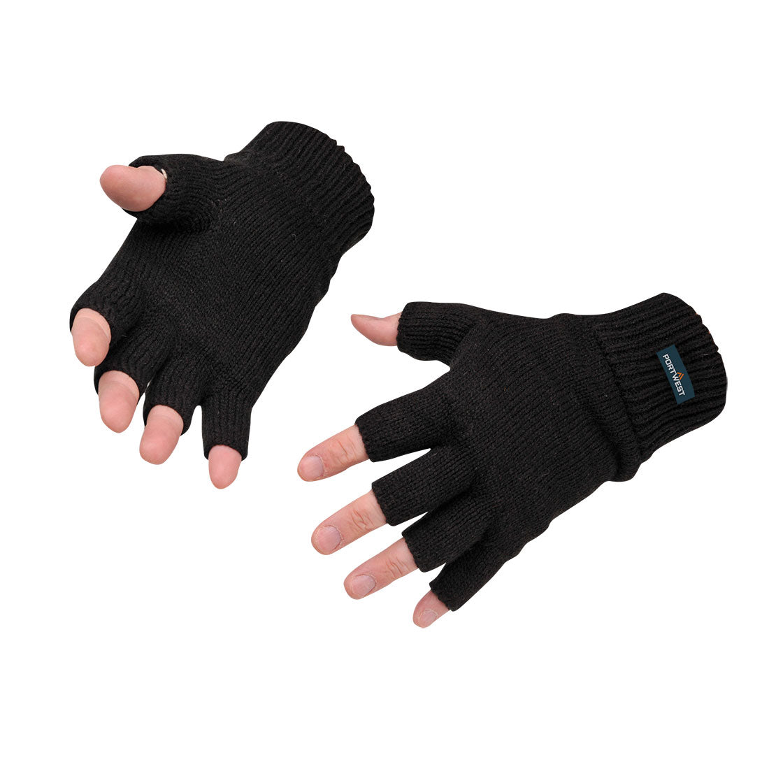 Insulated Fingerless Knit Glove Gl14 - Black R - Customisable All Weather Accessories