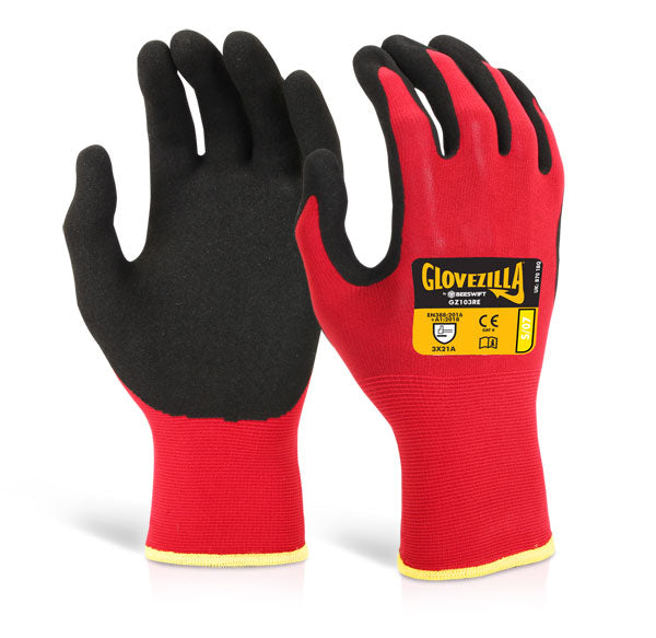 Glovezilla Beeswift Glovezilla Nitrile Nylon Gloves - Red - Customisable Nylon Fibre