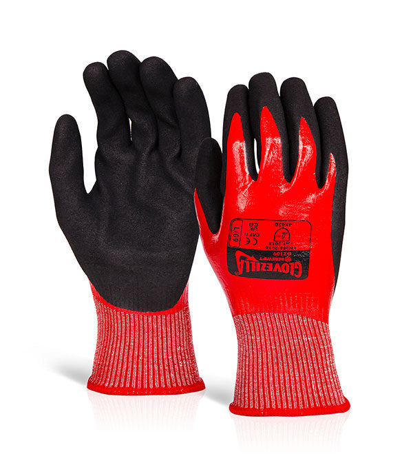 Glovezilla Waterproof Nitrile Cut D Gloves - Red - Customisable Nitrile