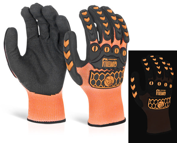 Glovezilla Beeswift Glovezilla Glow In The Dark Foam Nitrile Coated Gloves - Orange M - Customisable Nitrile