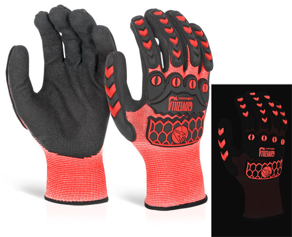 Glovezilla Beeswift Glovezilla Glow In The Dark Foam Nitrile Coated Gloves - Red - Customisable Nitrile
