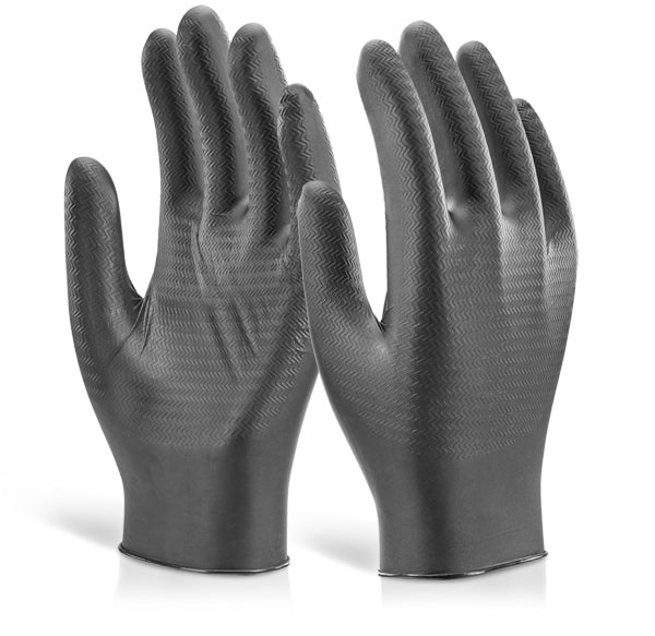 Glovezilla Beeswift Glovezilla Nitrile Disposable Gripper Gloves Powder Free - Black - Customisable Nitrile