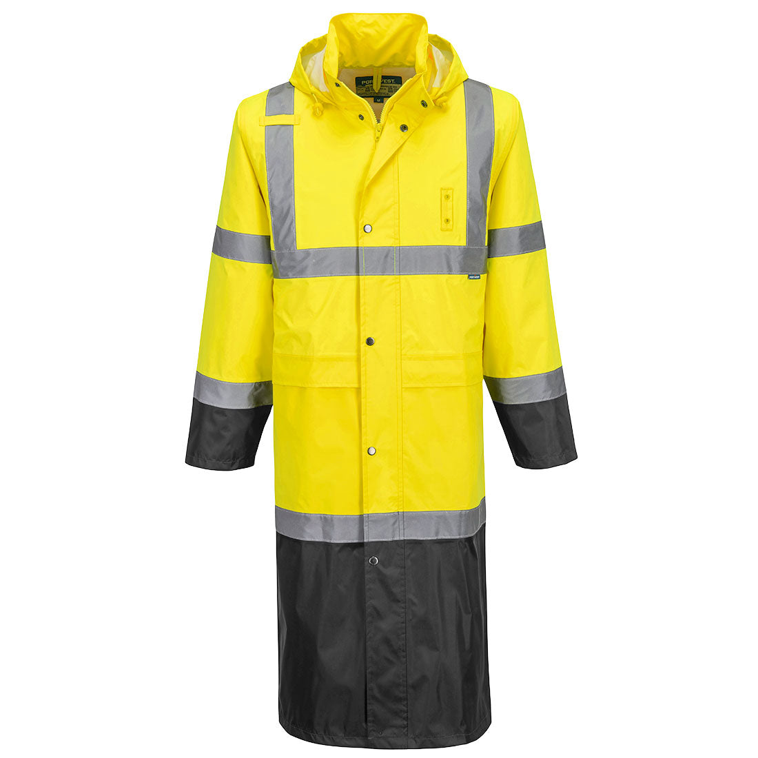 Hi Vis Contrast Raincoat 122cm H446 - Yellow Black - Customisable Rain Jackets