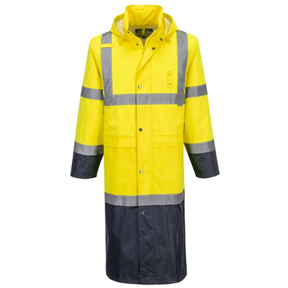 Hi Vis Contrast Raincoat 122cm H446 - Yellow Navy - Customisable Rain Jackets