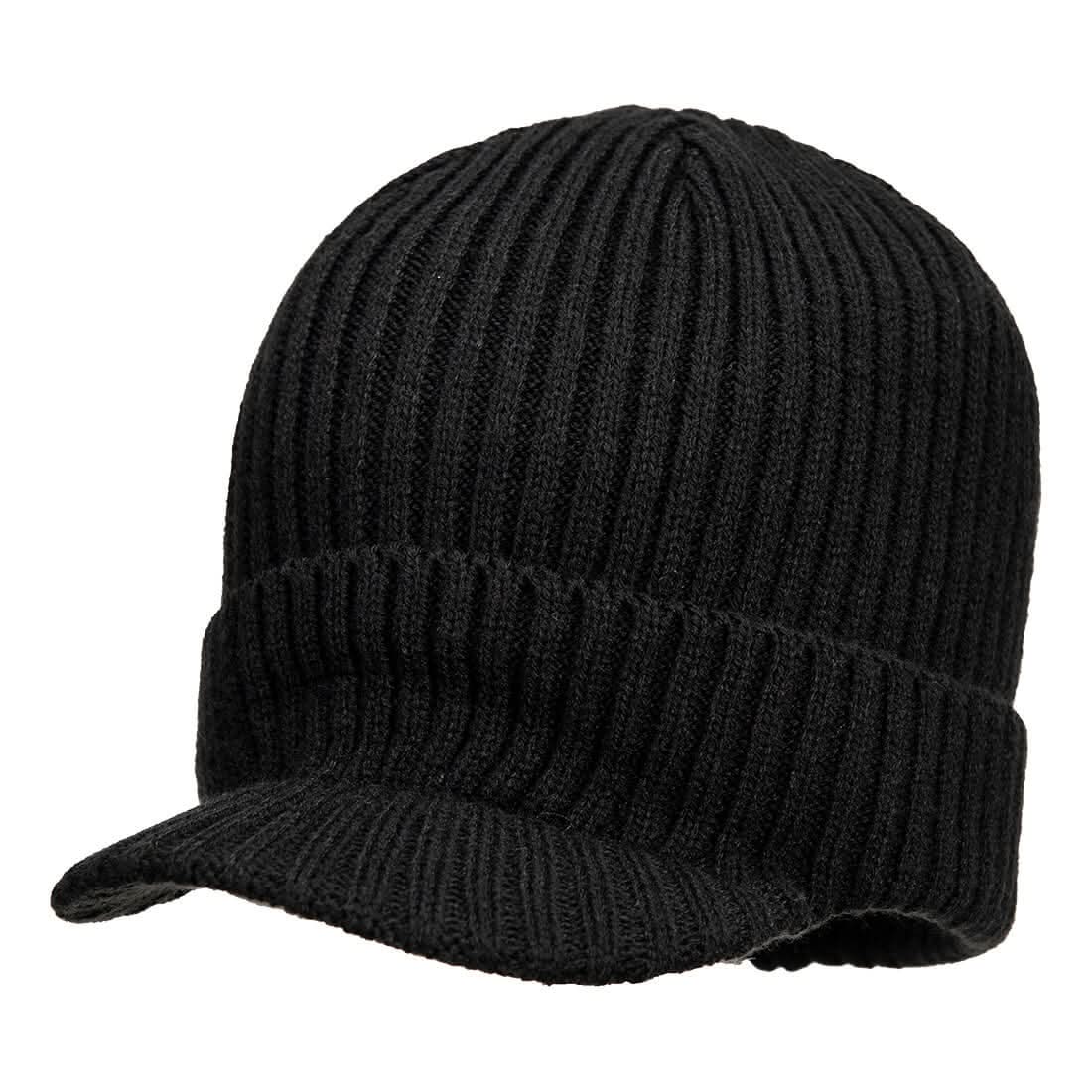 Portwest Beanie Hat With Peak HA24 - Black - Customisable Hats