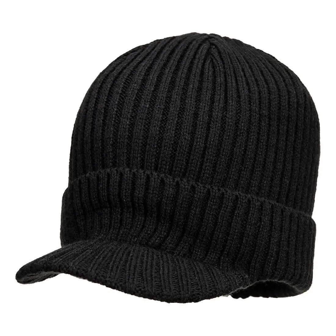 Beanie Hat With Peak Ha24 - Black - Customisable All Weather Accessories