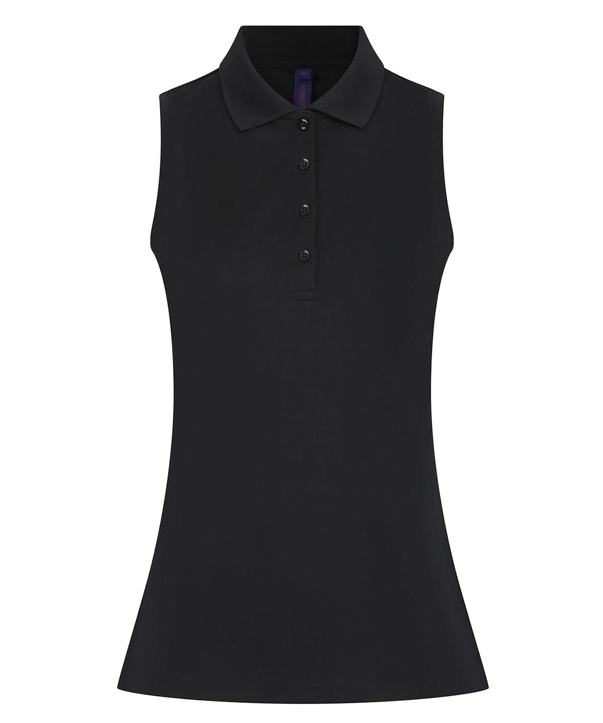 Henbury WomenS Sleeveless Coolplus Polo Shirt HB477 - Black - Customisable Polos
