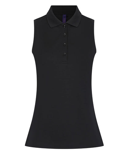 Henbury WomenS Sleeveless Coolplus Polo Shirt HB477 - Black - Customisable Polos