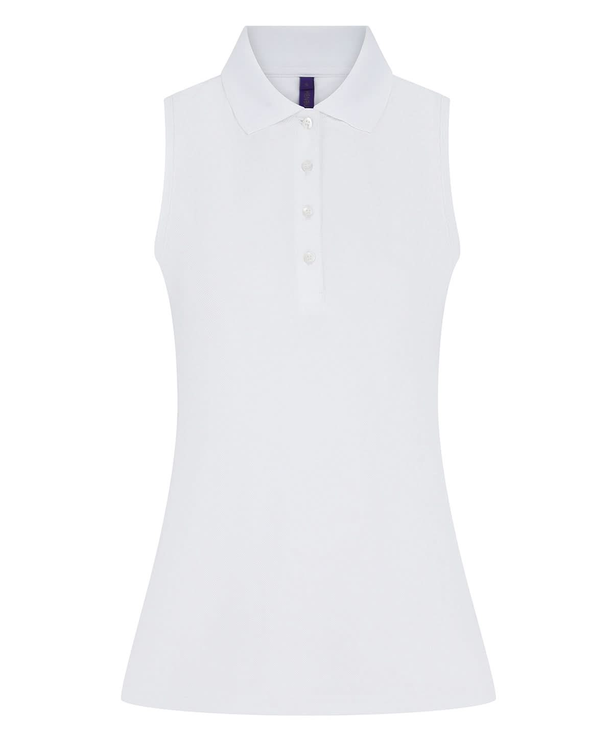 Henbury WomenS Sleeveless Coolplus Polo Shirt HB477 - White - Customisable Polos