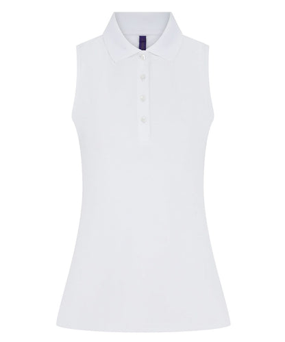 Henbury WomenS Sleeveless Coolplus Polo Shirt HB477 - White - Customisable Polos