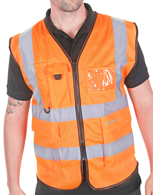 Beeswift Hi Vis Executive Mesh Vest - Orange - Customisable Waistcoats / Vests