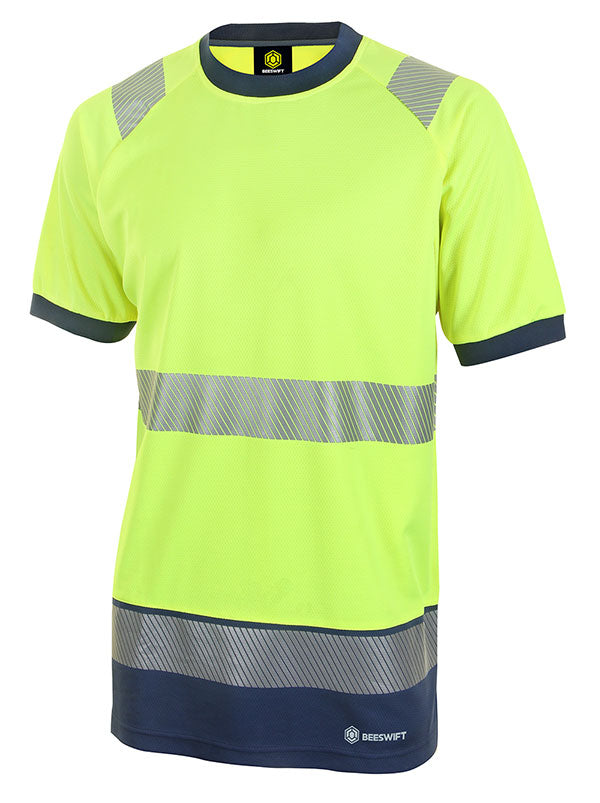 Deltic Beeswift Deltic Hi Vis Two Tone Short Sleeve T Shirt - Saturn Yellow Navy XL - Customisable Tee Shirts