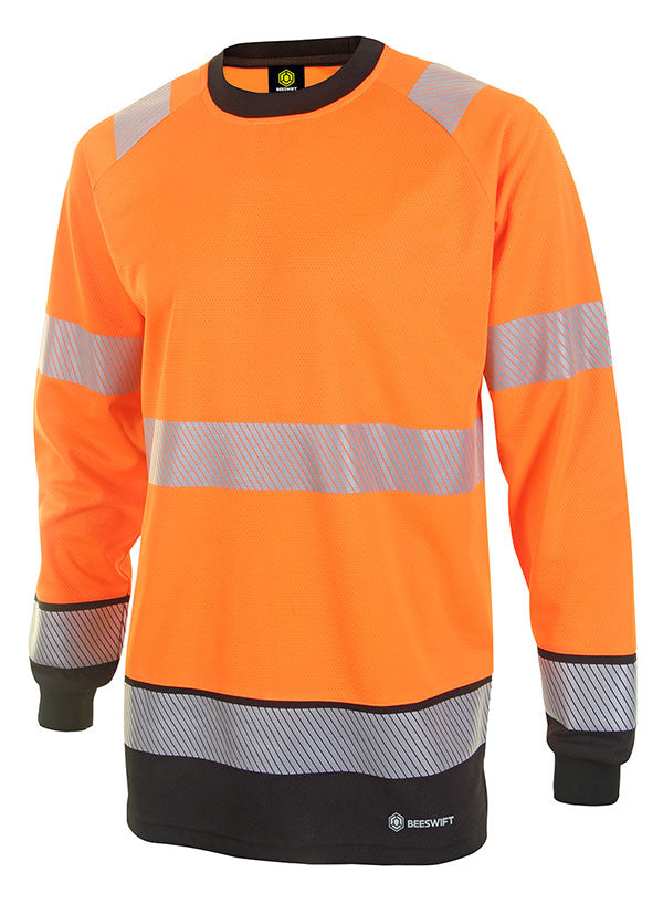 Deltic Beeswift Deltic Hi Vis Two Tone Long Sleeve T Shirt - Orange Black - Customisable Tee Shirts