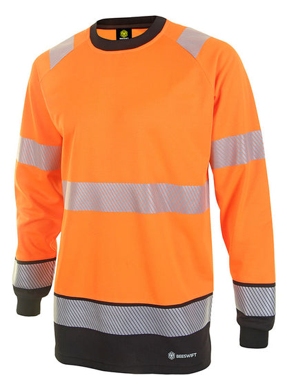 Deltic Beeswift Deltic Hi Vis Two Tone Long Sleeve T Shirt - Orange Black - Customisable Tee Shirts