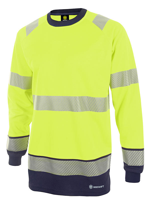 Deltic Beeswift Deltic Hi Vis Two Tone Long Sleeve T Shirt - Saturn Yellow Navy - Customisable Tee Shirts