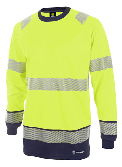 Deltic Beeswift Deltic Hi Vis Two Tone Long Sleeve T Shirt - Saturn Yellow Navy - Customisable Tee Shirts