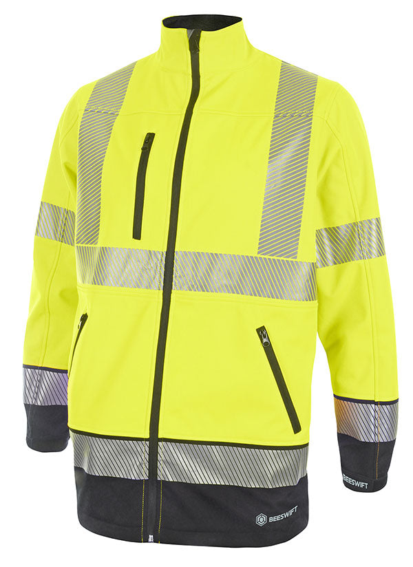 Deltic Beeswift Deltic Hi Vis Two Tone Soft Shell Jacket - Saturn Yellow Navy - Customisable Jackets