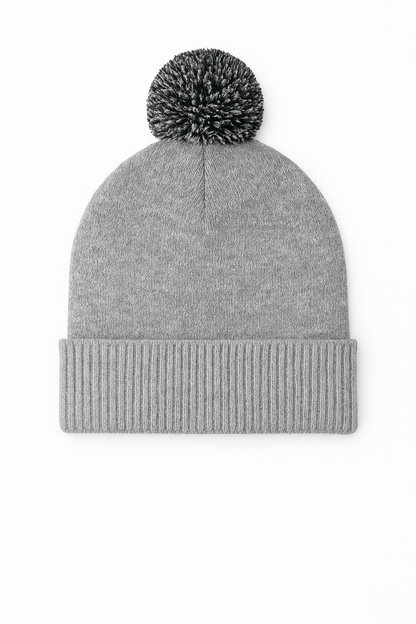 Pom Pom Beanie - UC413 - Heather Grey Black One - Customisable HEADWEAR