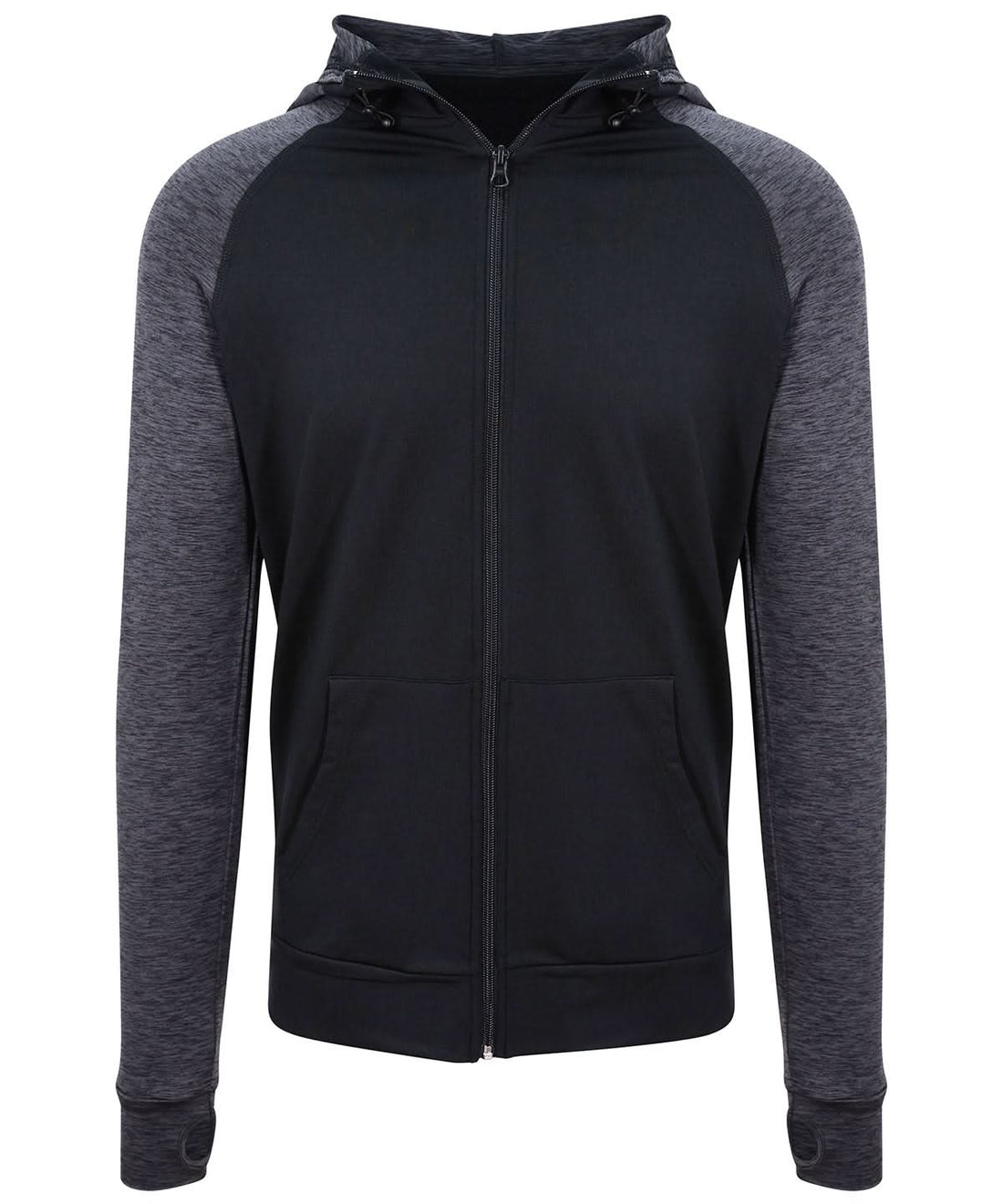 AWDis Just Cool Cool contrast zoodie JC057 - Black Black Slate Melange - Customisable Hoodies