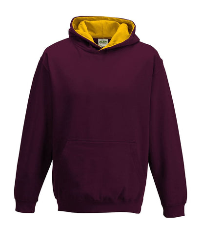 AWDis Just Hoods Kids varsity hoodie JH03J - Burgundy Gold - Customisable Hoodies