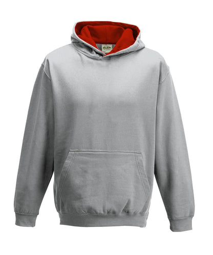 AWDis Just Hoods Kids varsity hoodie JH03J - Heather Grey Fire Red - Customisable Hoodies