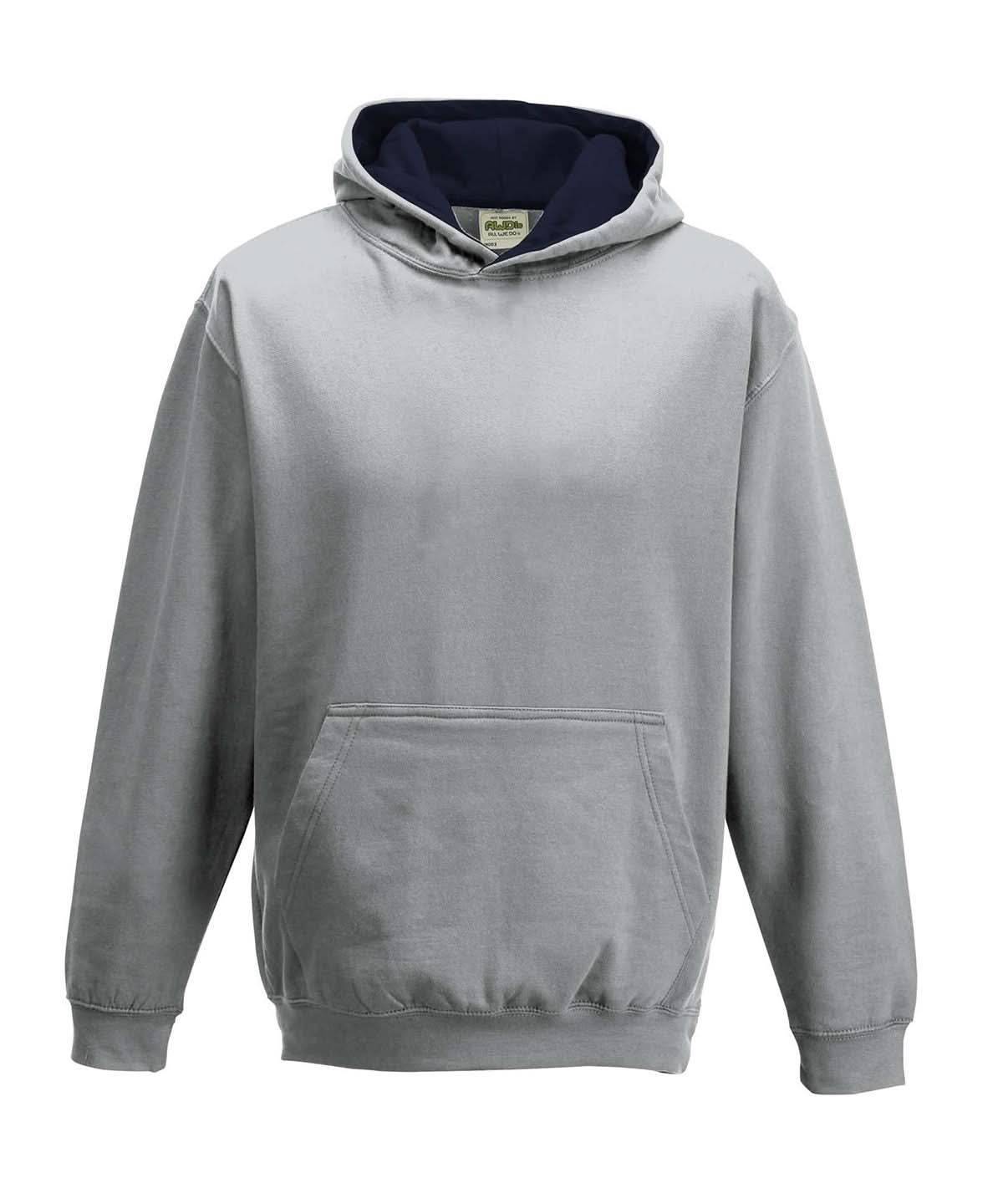 AWDis Just Hoods Kids varsity hoodie JH03J - Heather Grey French Navy - Customisable Hoodies