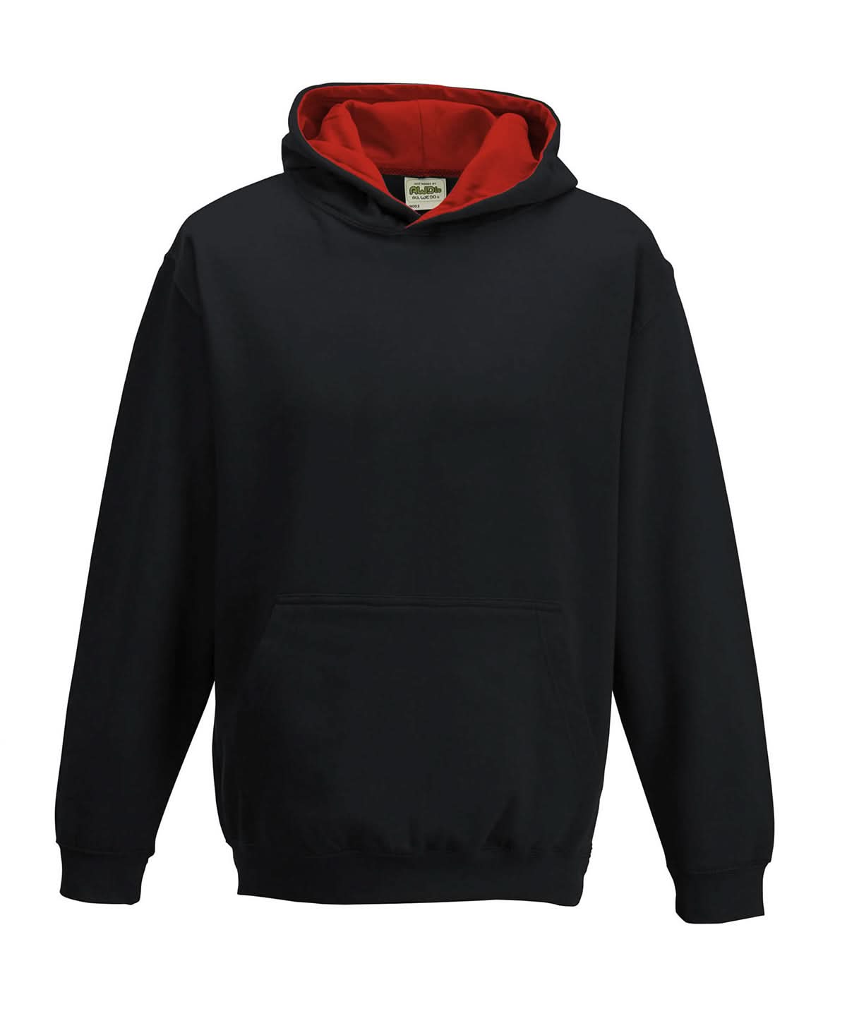 AWDis Just Hoods Kids varsity hoodie JH03J - Jet Black Fire Red - Customisable Hoodies