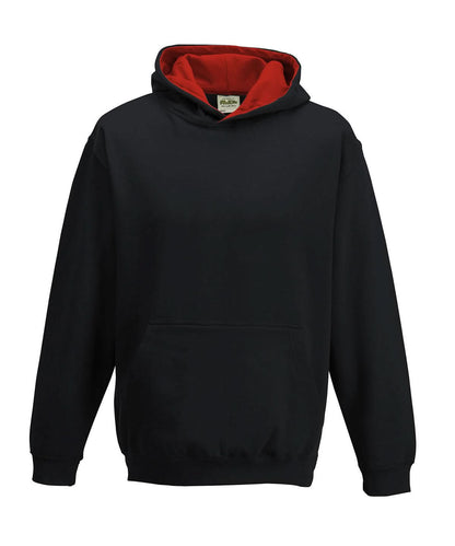 AWDis Just Hoods Kids varsity hoodie JH03J - Jet Black Fire Red - Customisable Hoodies