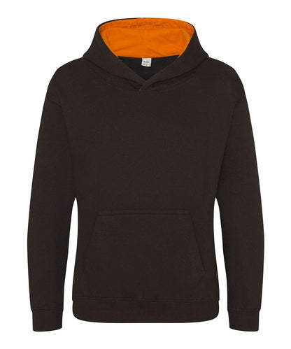 AWDis Just Hoods Kids varsity hoodie JH03J - Jet Black Orange Crush - Customisable Hoodies