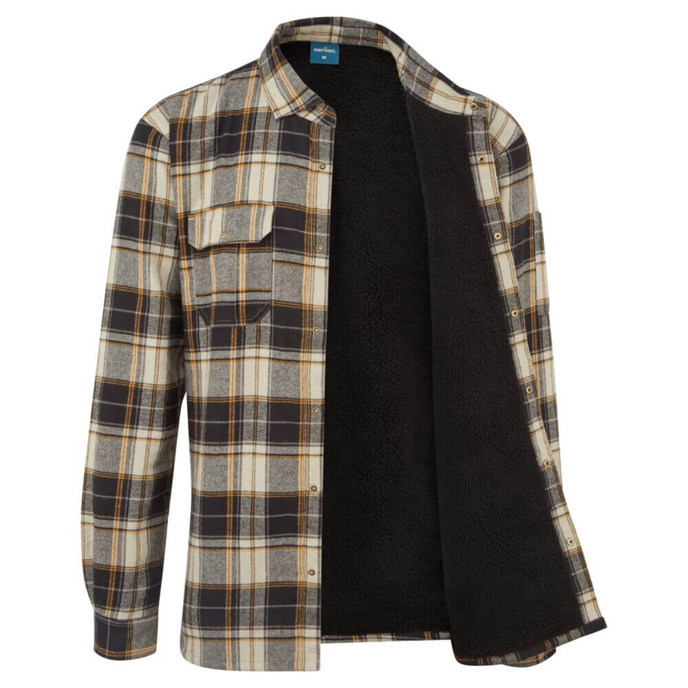 Ka3 Sherpa Lined Check Shirt Ka313 - Black - Customisable Shirts