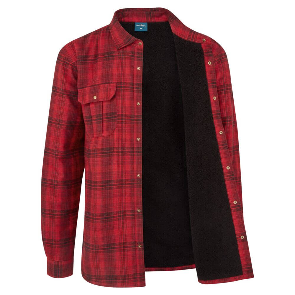 Ka3 Sherpa Lined Check Shirt Ka313 - Red - Customisable Shirts
