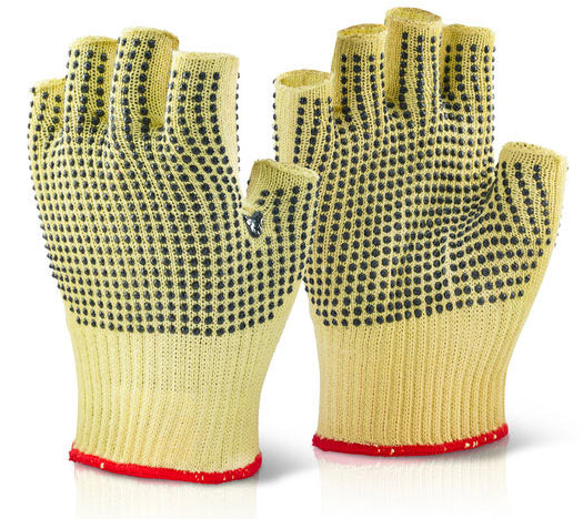 Beeswift Reinforced Fingerless Dotted Gloves - Yellow - Customisable Cut Resistant