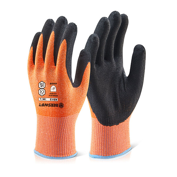 Beeswift Kutstop Micro Foam Nitrile Amber Cut Level Gloves - Amber - Customisable Cut Resistant