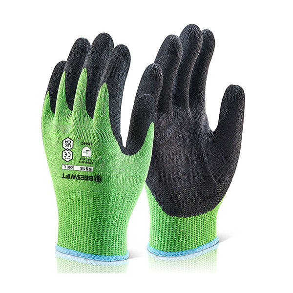 Beeswift Kutstop Micro Foam Nitrile Cut Level Gloves - Green - Customisable Cut Resistant